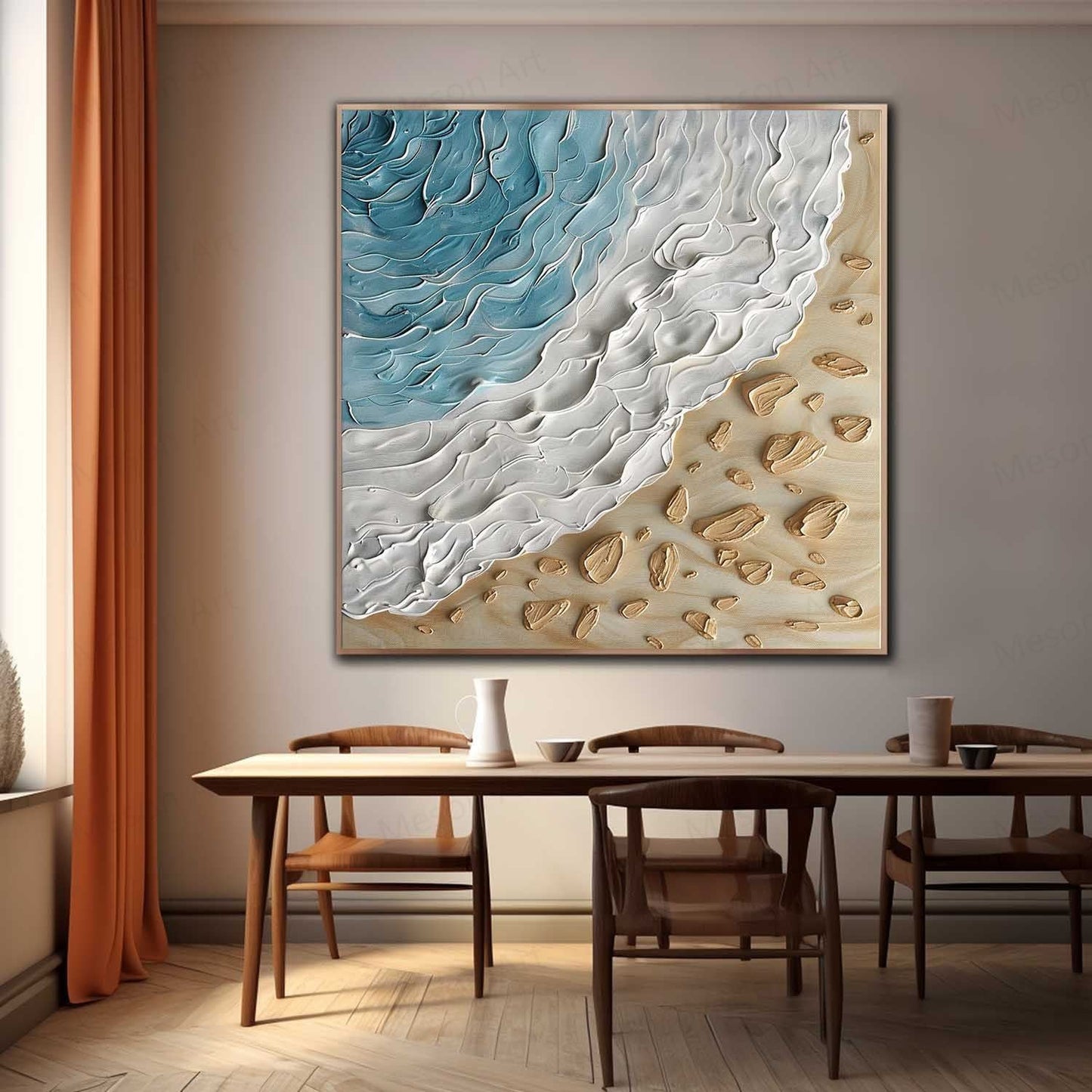 Textured Ocean Wave Oil Painting for Beach-Inspired Home Decor