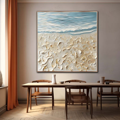 Textured Seascape Oil Painting with Coastal Elements and Soft Blue Tones
