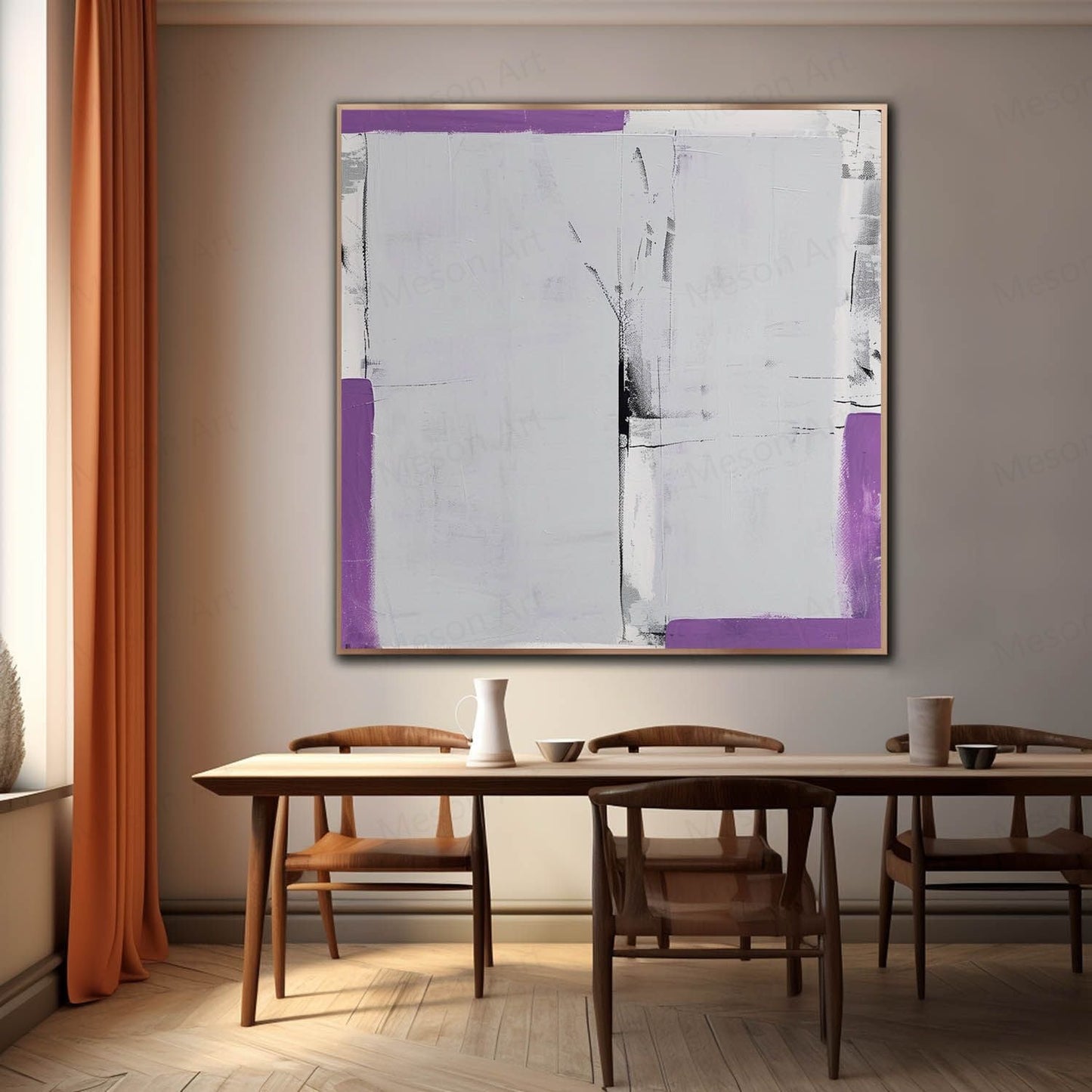 Abstract Minimalist Oil Painting in Soft Purple and Gray Tones for Modern Décor