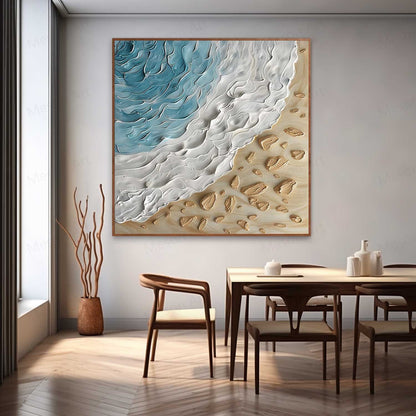Textured Ocean Wave Oil Painting for Beach-Inspired Home Decor