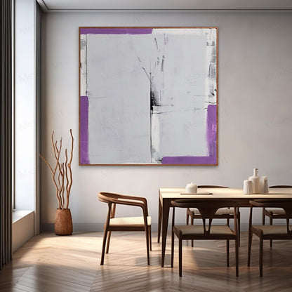 Abstract Minimalist Oil Painting in Soft Purple and Gray Tones for Modern Décor