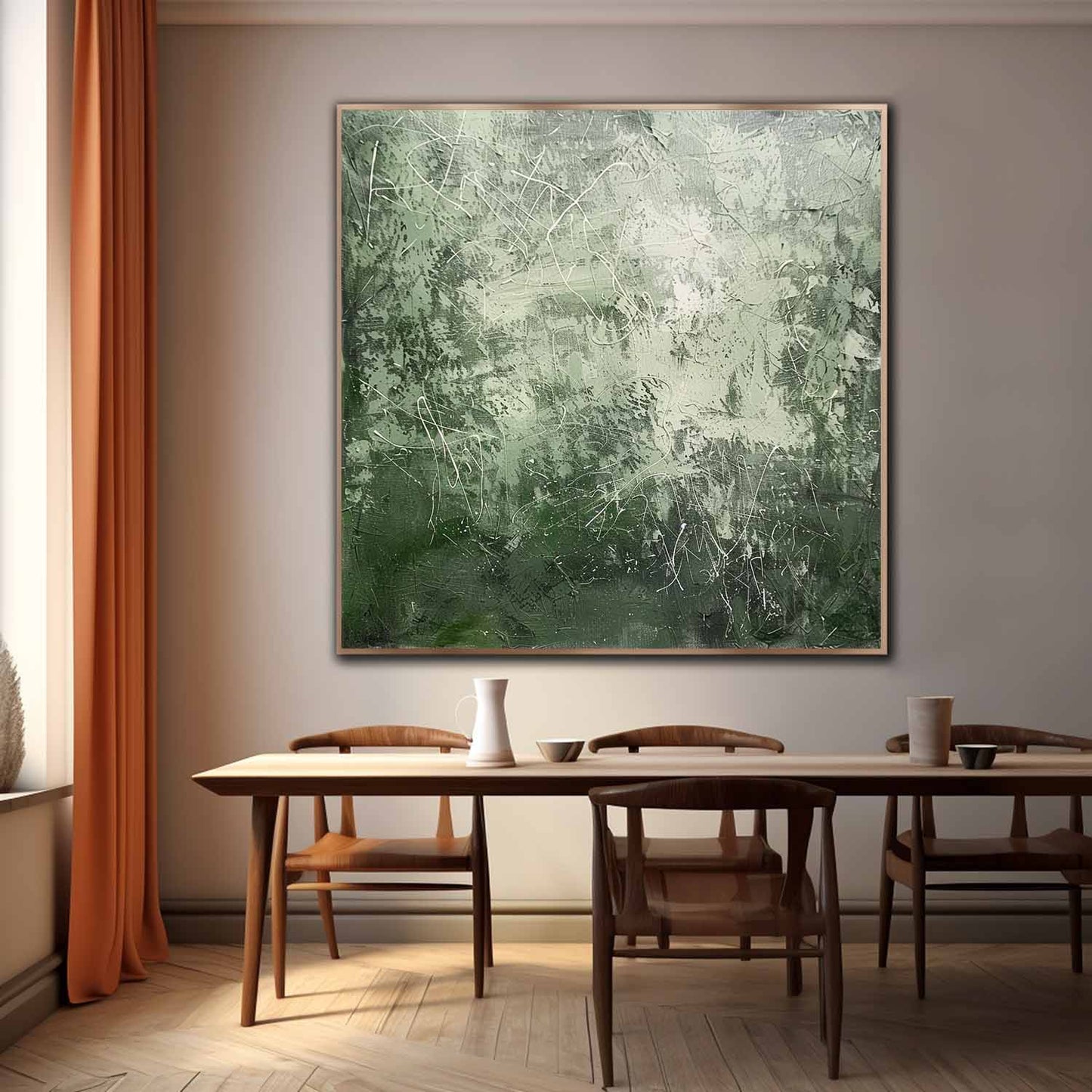 Serene Green Abstract Expressionist Oil Painting for Modern Decor