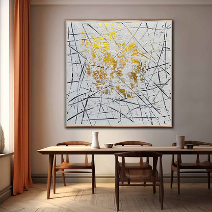 Stunning Gold-Accent Abstract Expressionist Oil Painting for Modern Decor