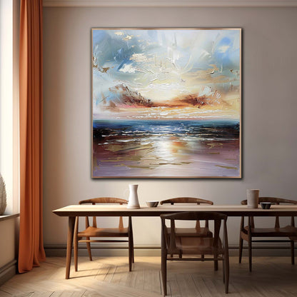 Serene Coastal Sunset Oil Painting for Elegant Home Decor