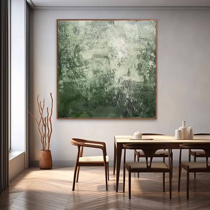 Serene Green Abstract Expressionist Oil Painting for Modern Decor