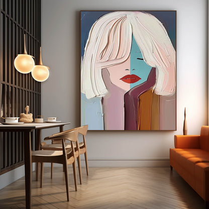 Abstract Expressionist Oil Painting of a Woman's Face with Vibrant Color Palette