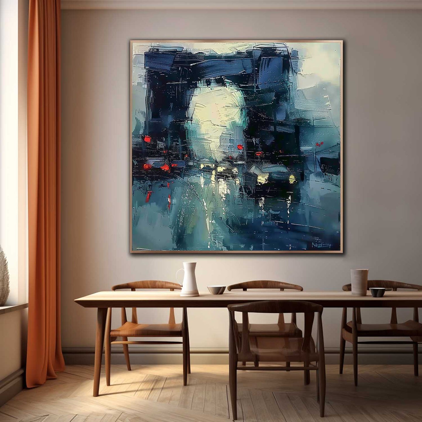 Vibrant City Lights Oil Painting – Modern Abstract Artwork for Home Decor