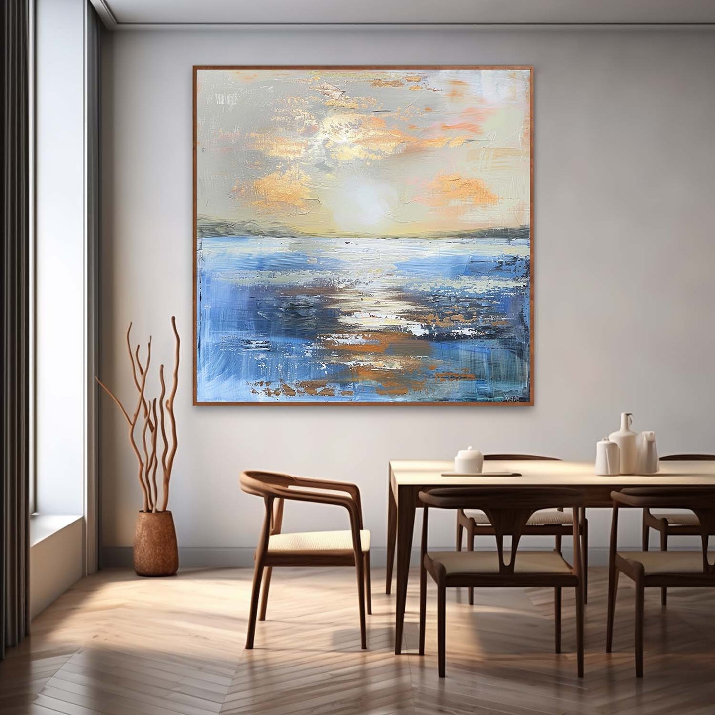 Serene Sunset Ocean Landscape Oil Painting for Elegant Home Decor