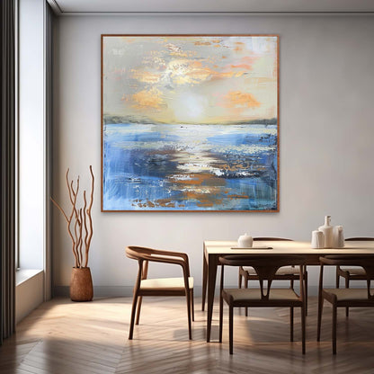 Serene Sunset Ocean Landscape Oil Painting for Elegant Home Decor