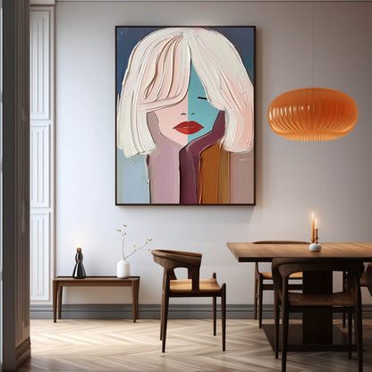 Abstract Expressionist Oil Painting of a Woman's Face with Vibrant Color Palette