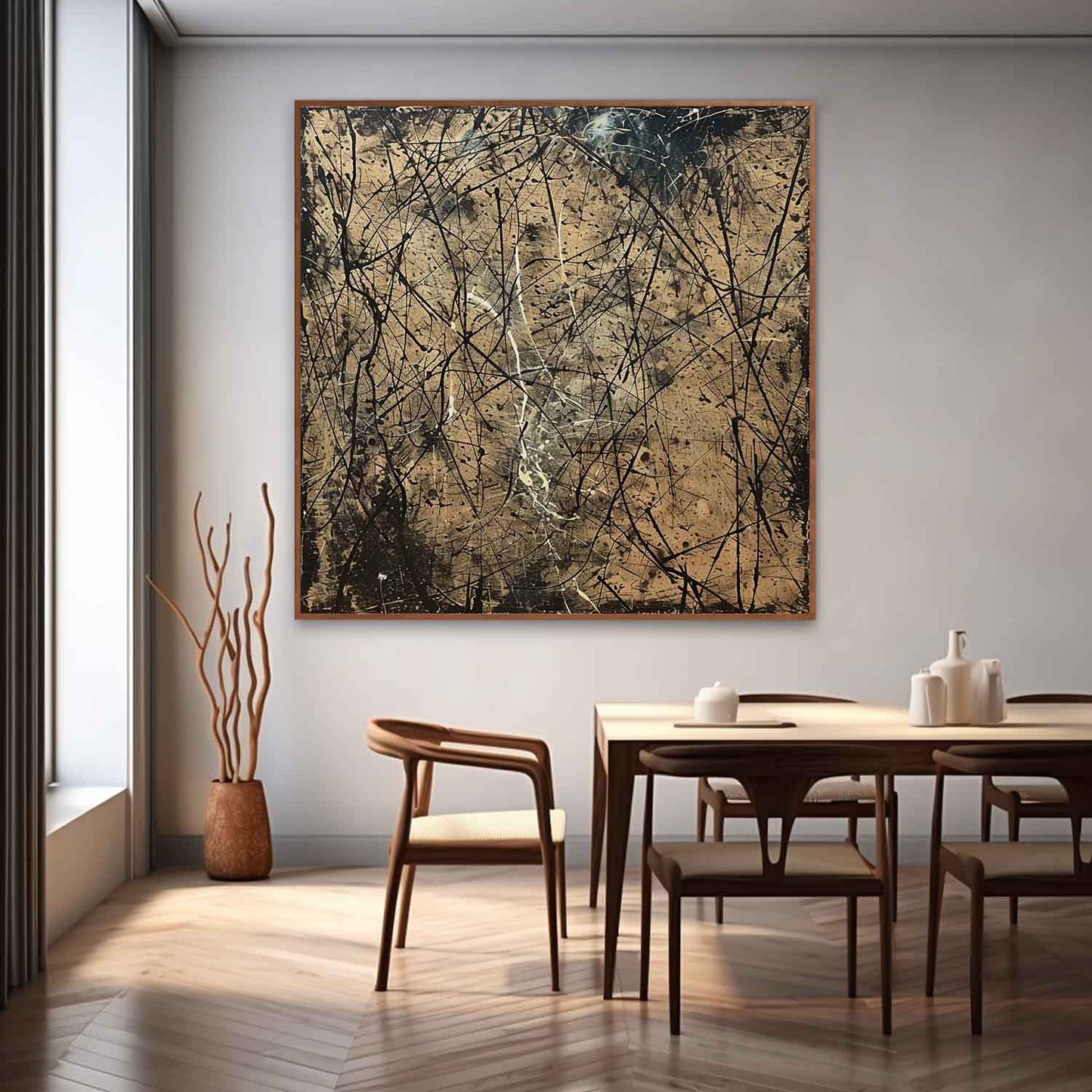 Contemporary Abstract Oil Painting with Dynamic Textures and Bold Lines