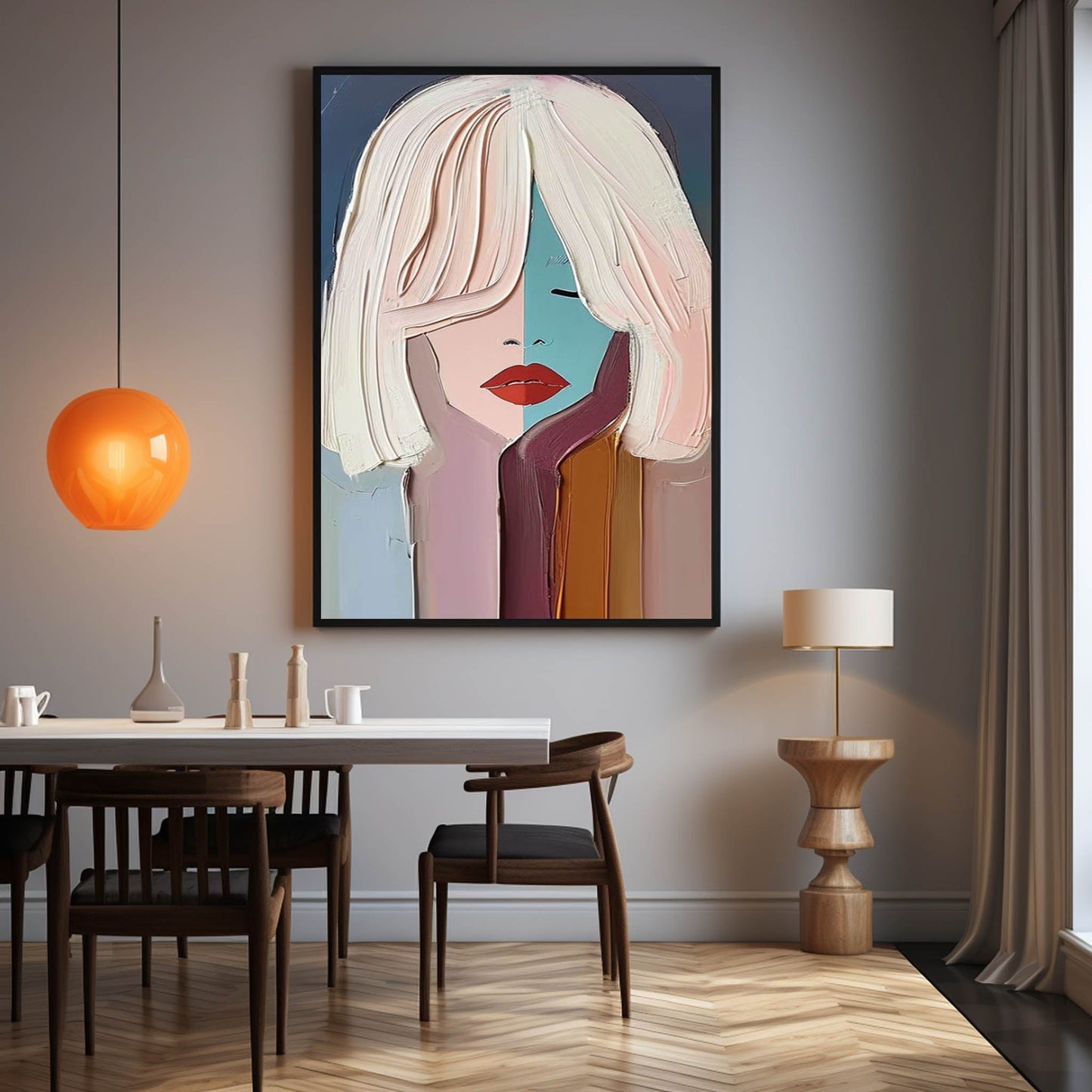 Abstract Expressionist Oil Painting of a Woman's Face with Vibrant Color Palette