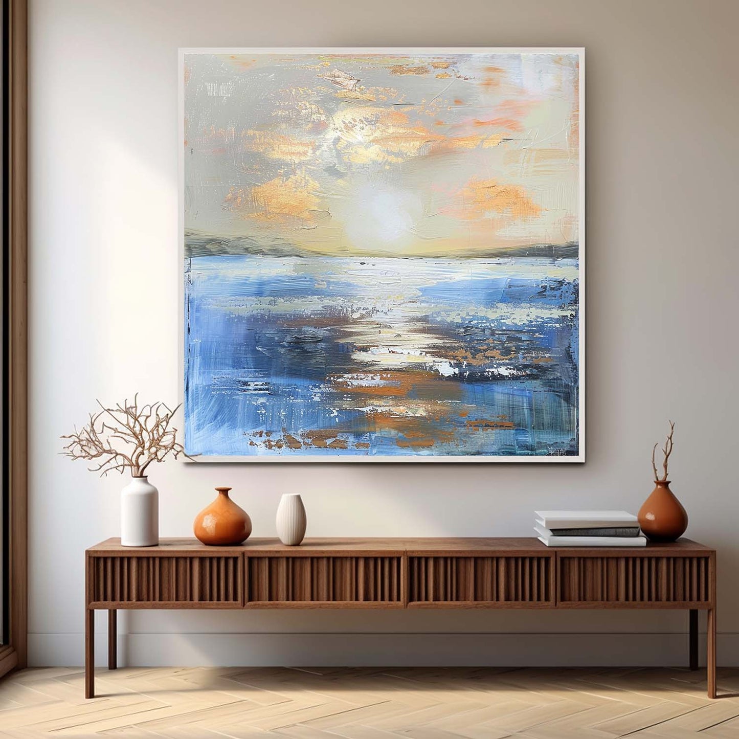 Serene Sunset Ocean Landscape Oil Painting for Elegant Home Decor