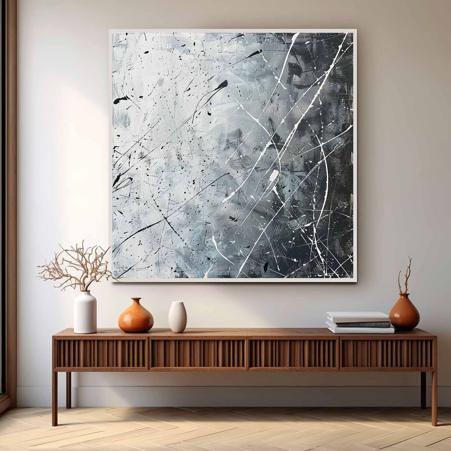 Monochrome Abstract Expressionism - Modern Oil Painting for Artistic Decor