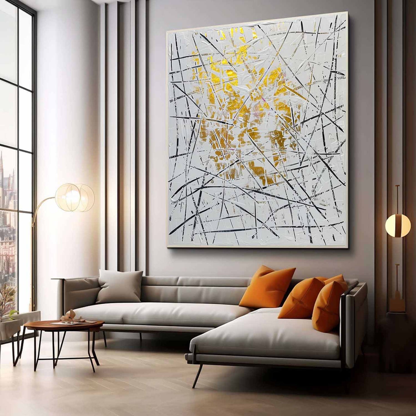 Stunning Gold-Accent Abstract Expressionist Oil Painting for Modern Decor