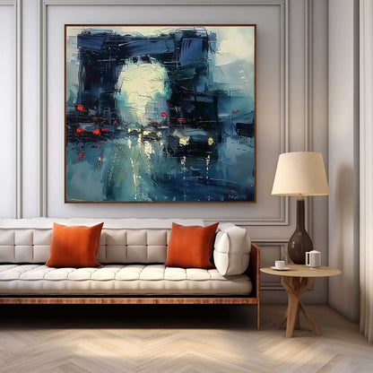 Vibrant City Lights Oil Painting – Modern Abstract Artwork for Home Decor