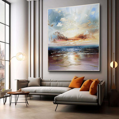 Serene Coastal Sunset Oil Painting for Elegant Home Decor