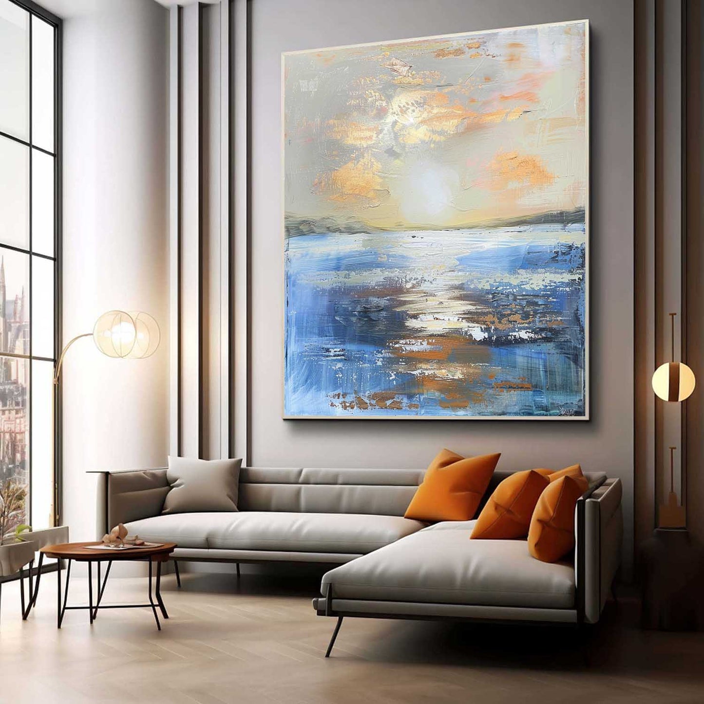 Serene Sunset Ocean Landscape Oil Painting for Elegant Home Decor