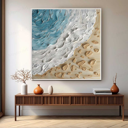Textured Ocean Wave Oil Painting for Beach-Inspired Home Decor