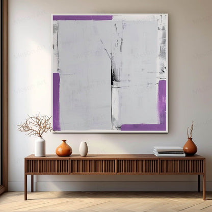 Abstract Minimalist Oil Painting in Soft Purple and Gray Tones for Modern Décor