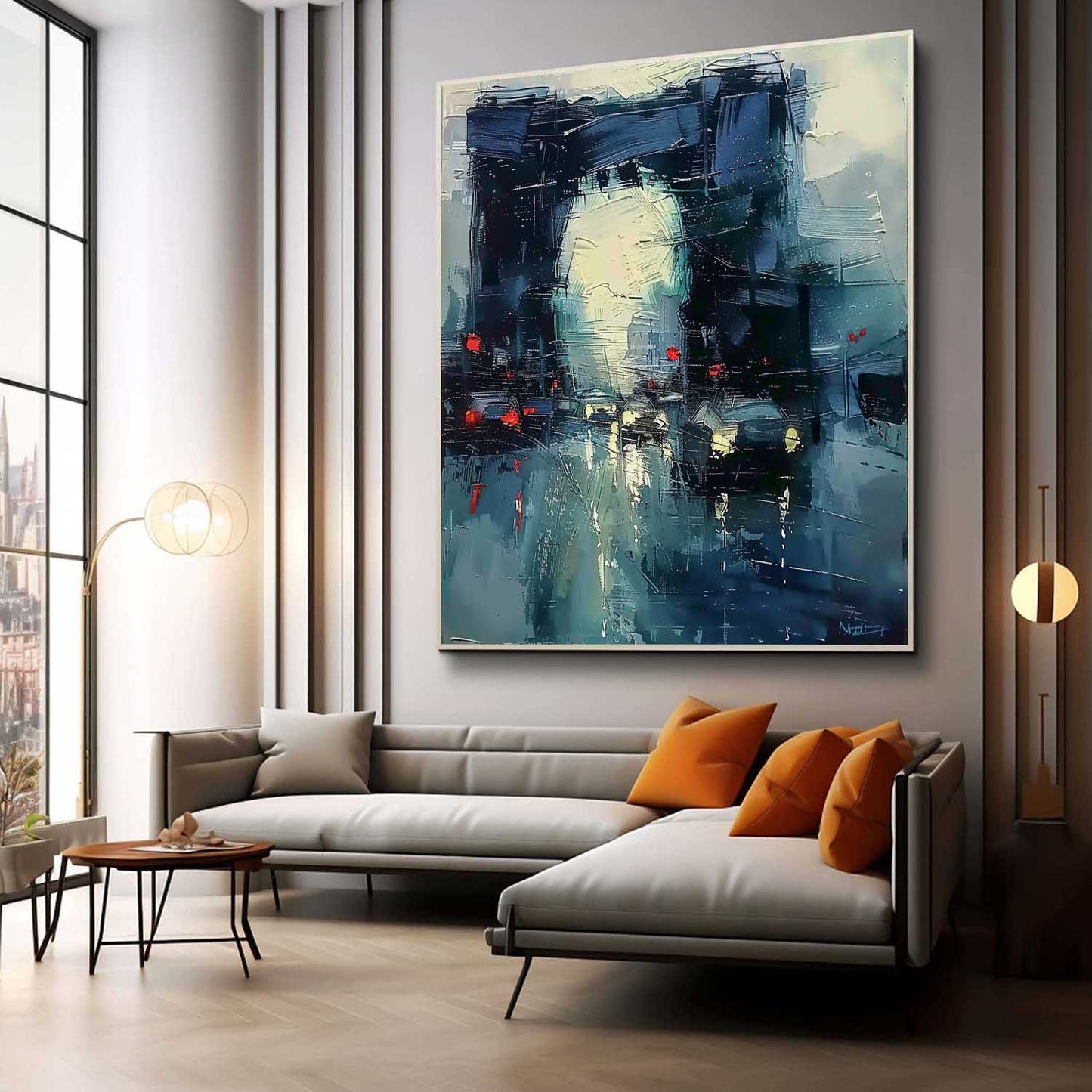 Vibrant City Lights Oil Painting – Modern Abstract Artwork for Home Decor