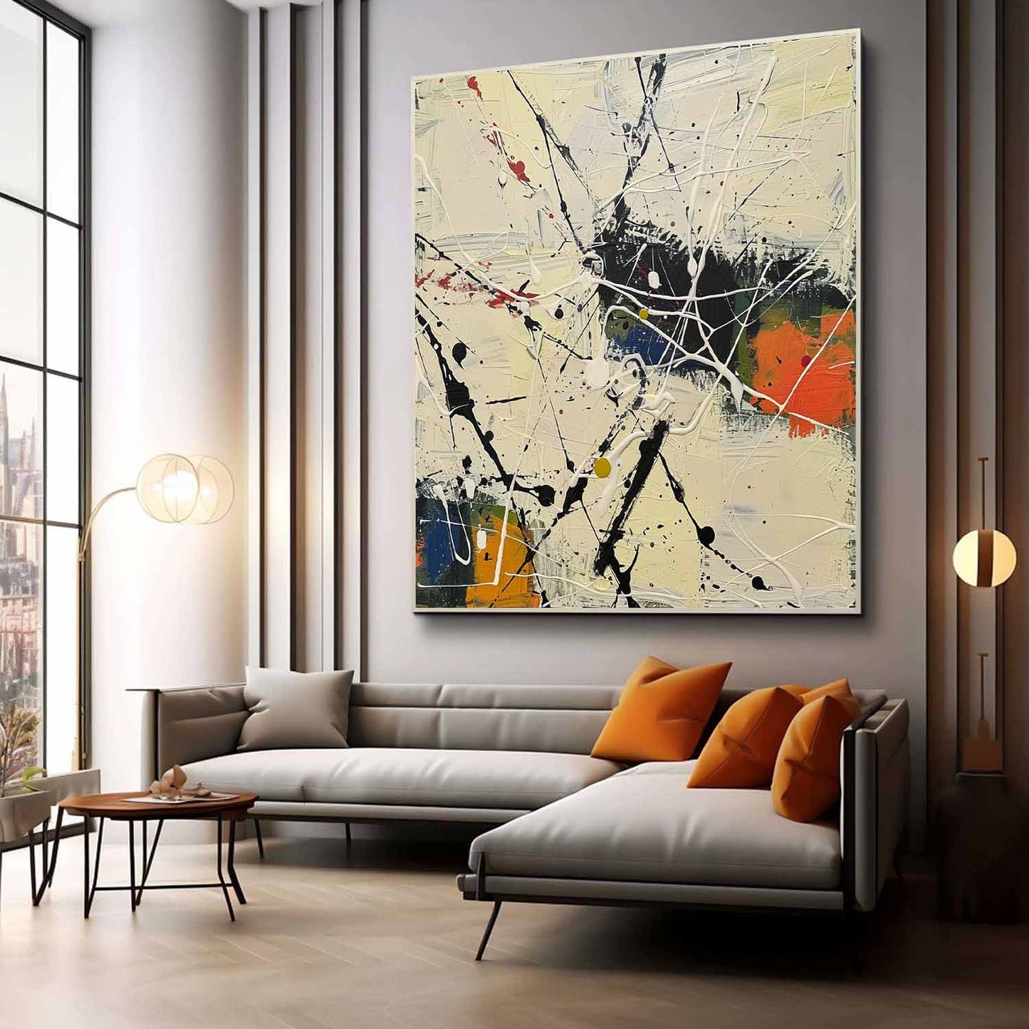 Vibrant Abstract Oil Painting with Dynamic Color Swirls and Expressive Textures