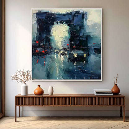 Vibrant City Lights Oil Painting – Modern Abstract Artwork for Home Decor