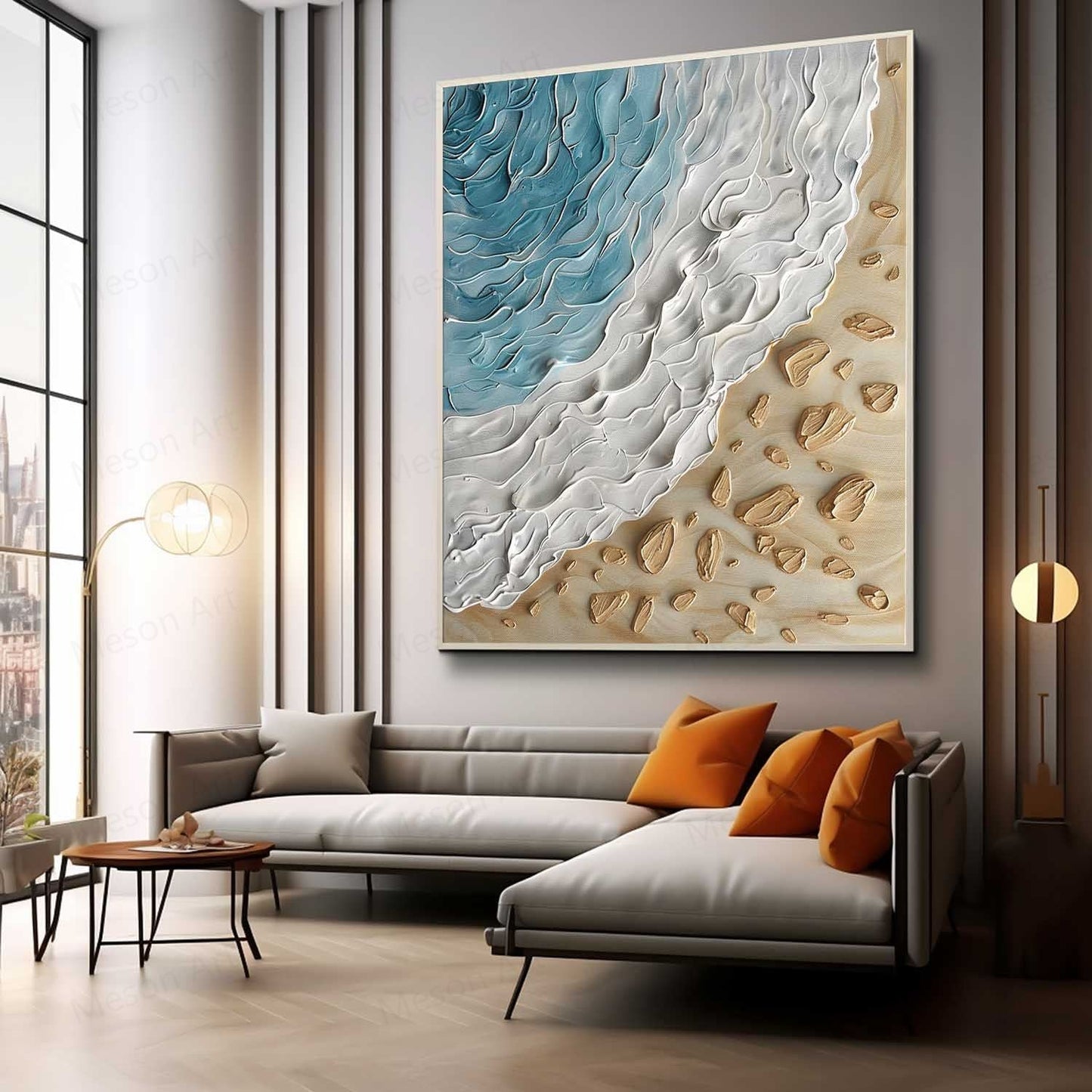 Textured Ocean Wave Oil Painting for Beach-Inspired Home Decor