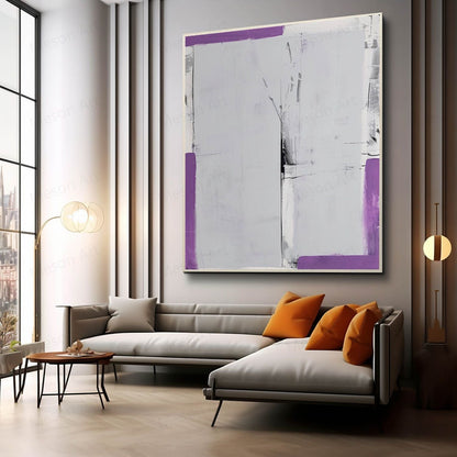 Abstract Minimalist Oil Painting in Soft Purple and Gray Tones for Modern Décor