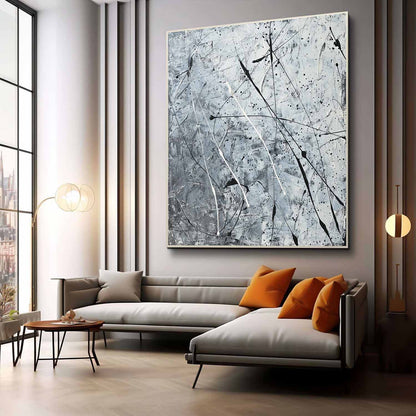 Contemporary Abstract Oil Painting with Dynamic Black and White Brushstrokes