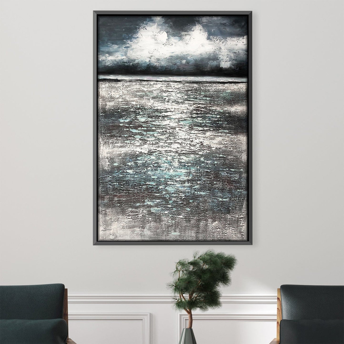 Serene Ocean Reflection Oil Painting with Coastal Serenity and Dreamy Atmosphere