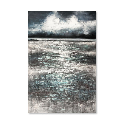 Serene Ocean Reflection Oil Painting with Coastal Serenity and Dreamy Atmosphere