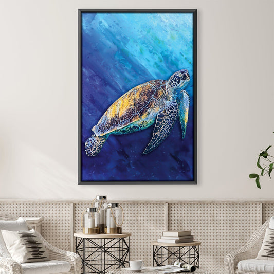 Colorful Sea Turtle Oil Painting for Coastal Home Decor