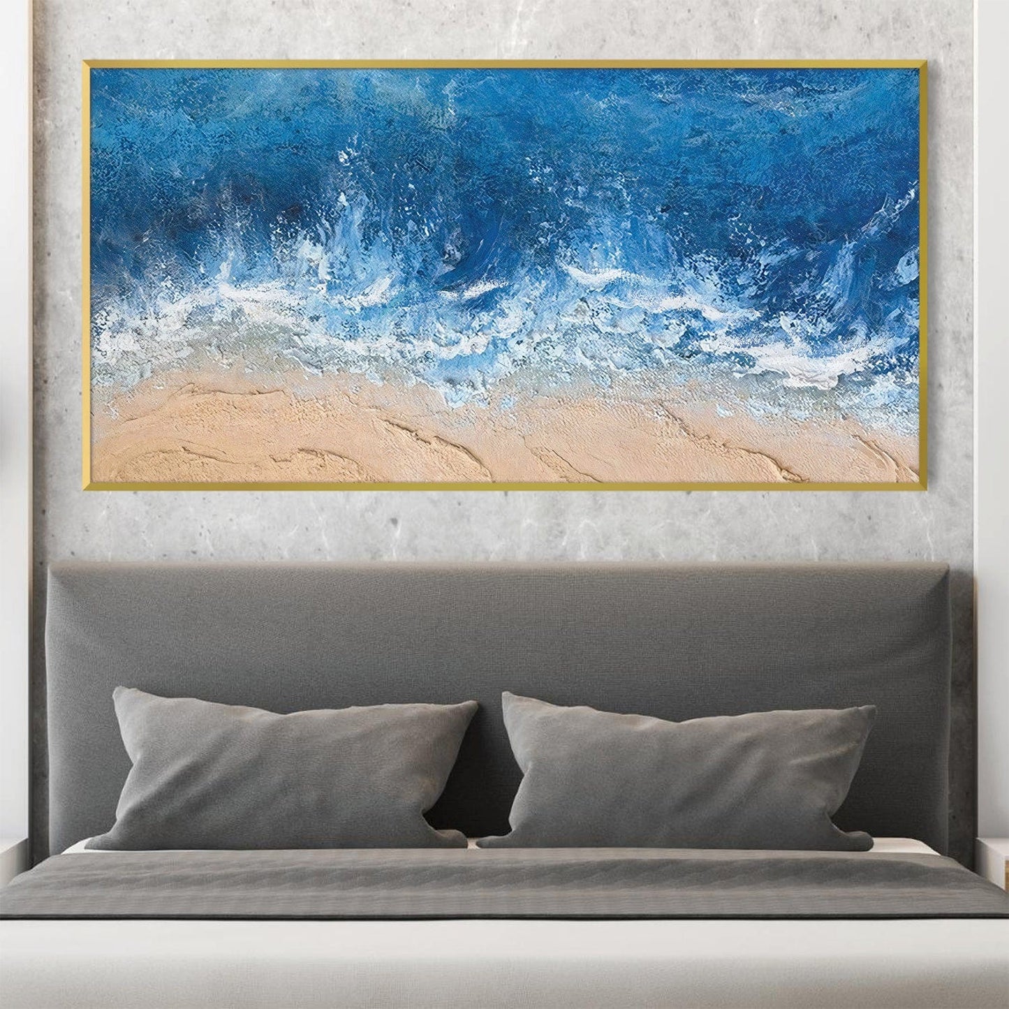 Serene Coastal Waves Oil Painting for Beach-Inspired Home Decor