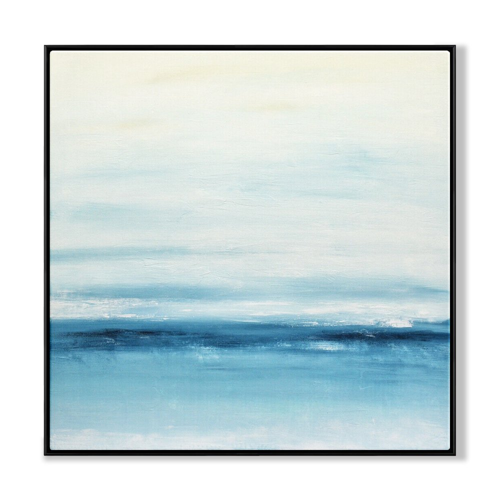 Serene Coastal Blue Horizon Oil Painting for Tranquil Home Decor