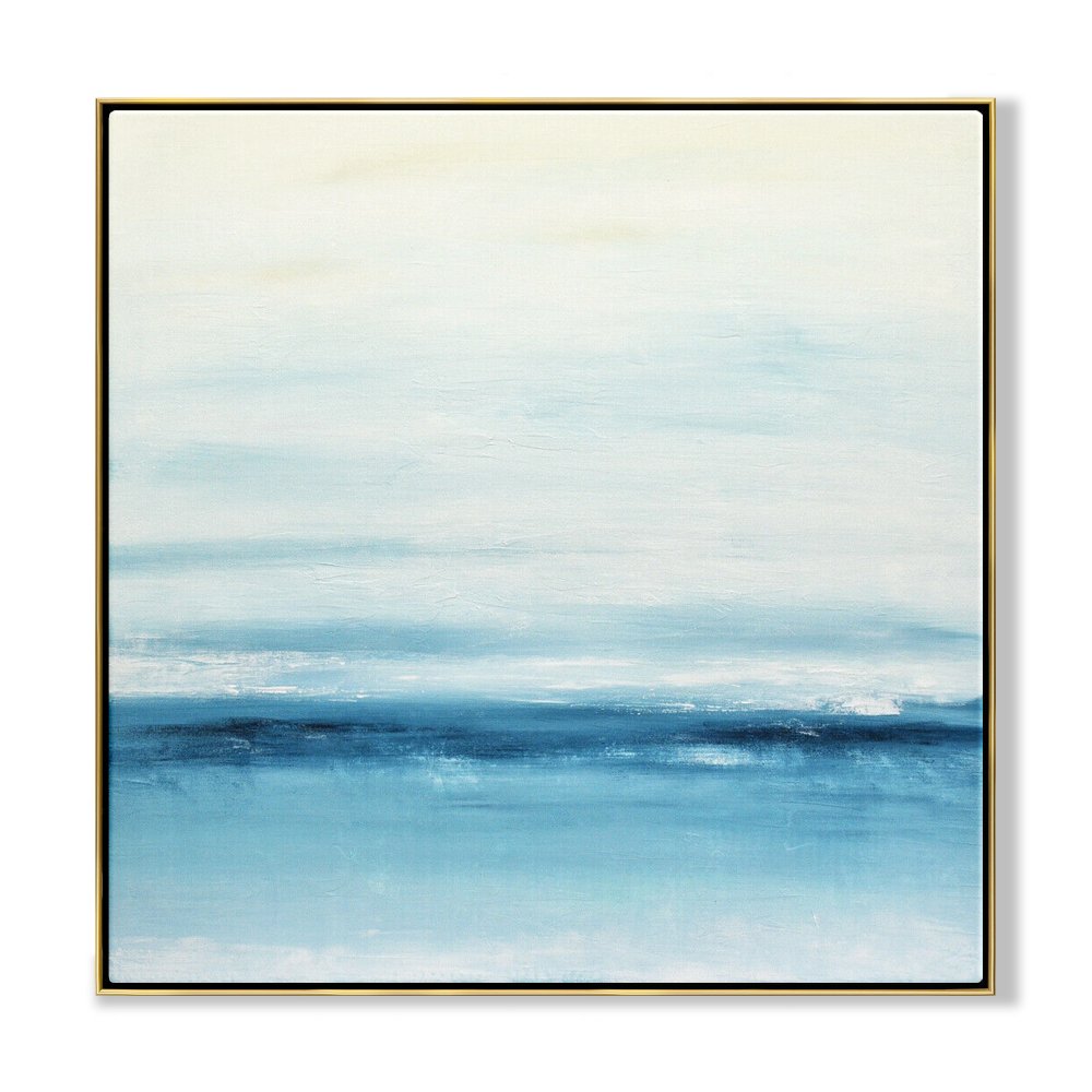 Serene Coastal Blue Horizon Oil Painting for Tranquil Home Decor