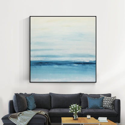 Serene Coastal Blue Horizon Oil Painting for Tranquil Home Decor