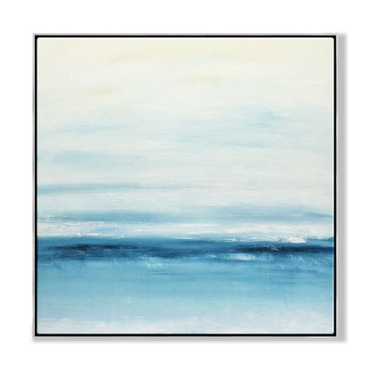 Serene Coastal Blue Horizon Oil Painting for Tranquil Home Decor