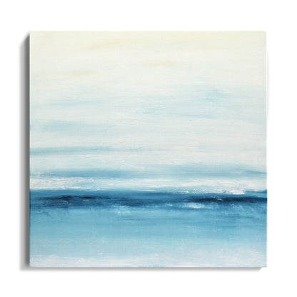 Serene Coastal Blue Horizon Oil Painting for Tranquil Home Decor