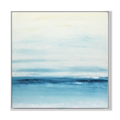 Serene Coastal Blue Horizon Oil Painting for Tranquil Home Decor