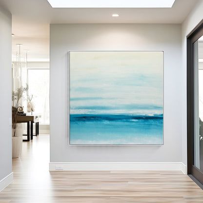 Serene Coastal Blue Horizon Oil Painting for Tranquil Home Decor