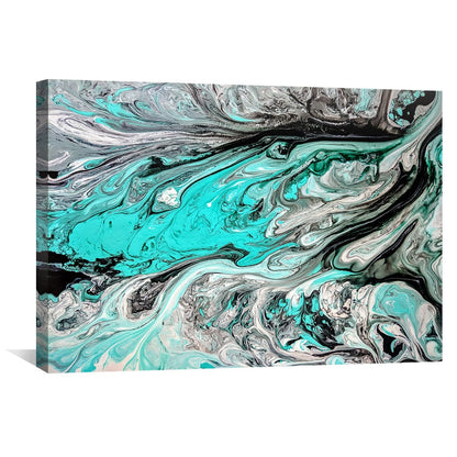 Turquoise Wave Abstract Oil Painting for Modern Home Decor