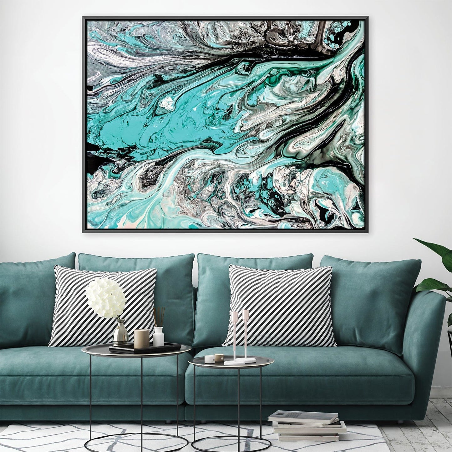 Turquoise Wave Abstract Oil Painting for Modern Home Decor