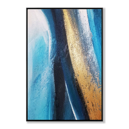 Stunning Blue and Gold Abstract Seascape Oil Painting for Modern Home Decor