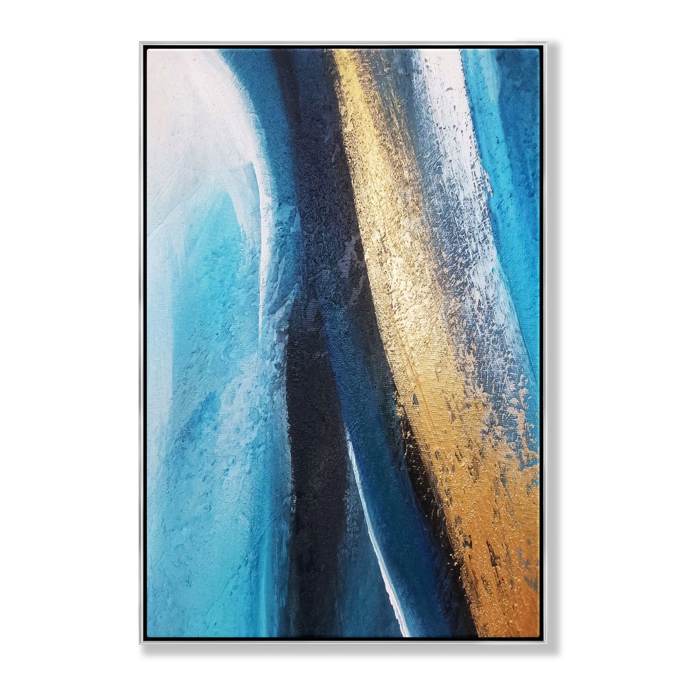 Stunning Blue and Gold Abstract Seascape Oil Painting for Modern Home Decor