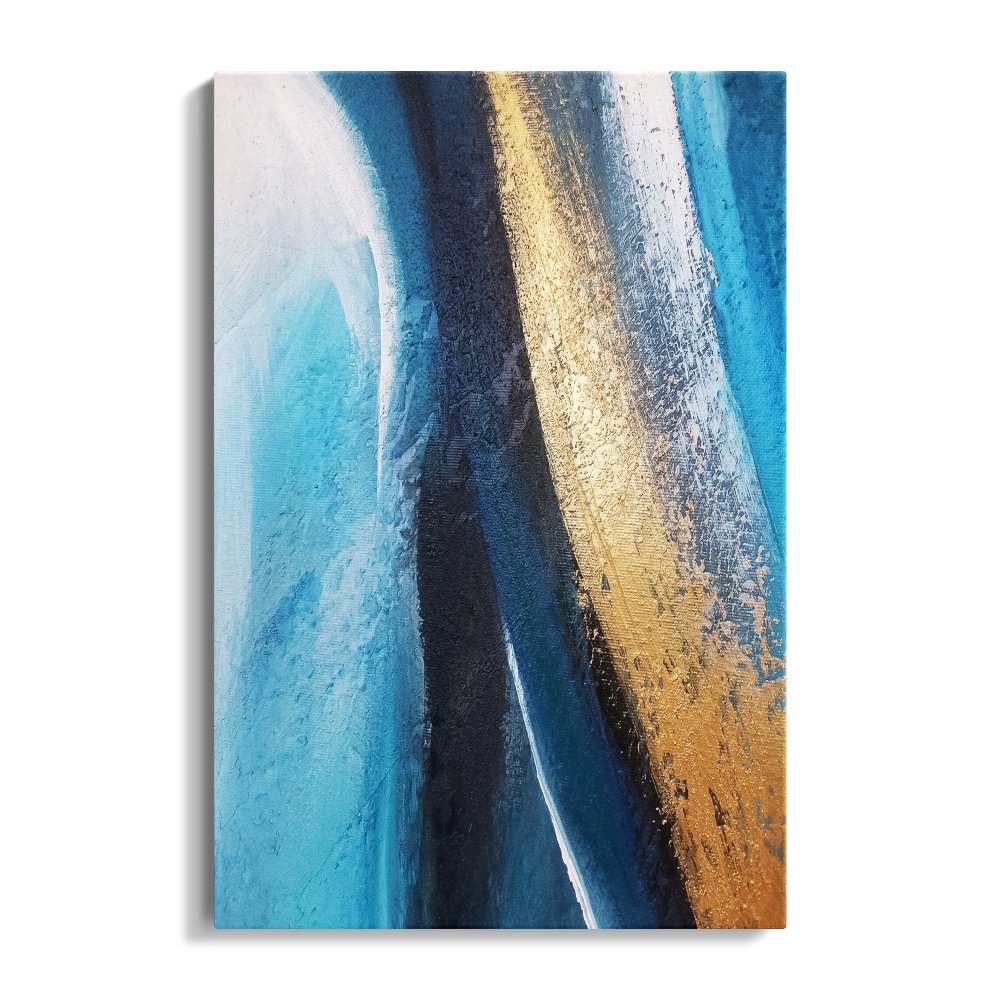 Stunning Blue and Gold Abstract Seascape Oil Painting for Modern Home Decor