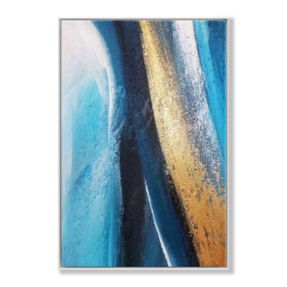 Stunning Blue and Gold Abstract Seascape Oil Painting for Modern Home Decor