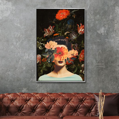 Vibrant Flower Woman Oil Painting in Pop Art Style for Modern Home Decor