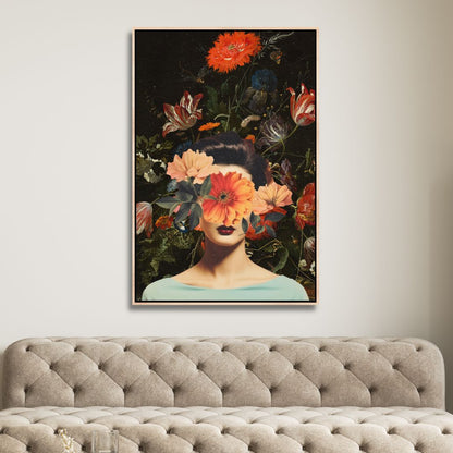 Vibrant Flower Woman Oil Painting in Pop Art Style for Modern Home Decor