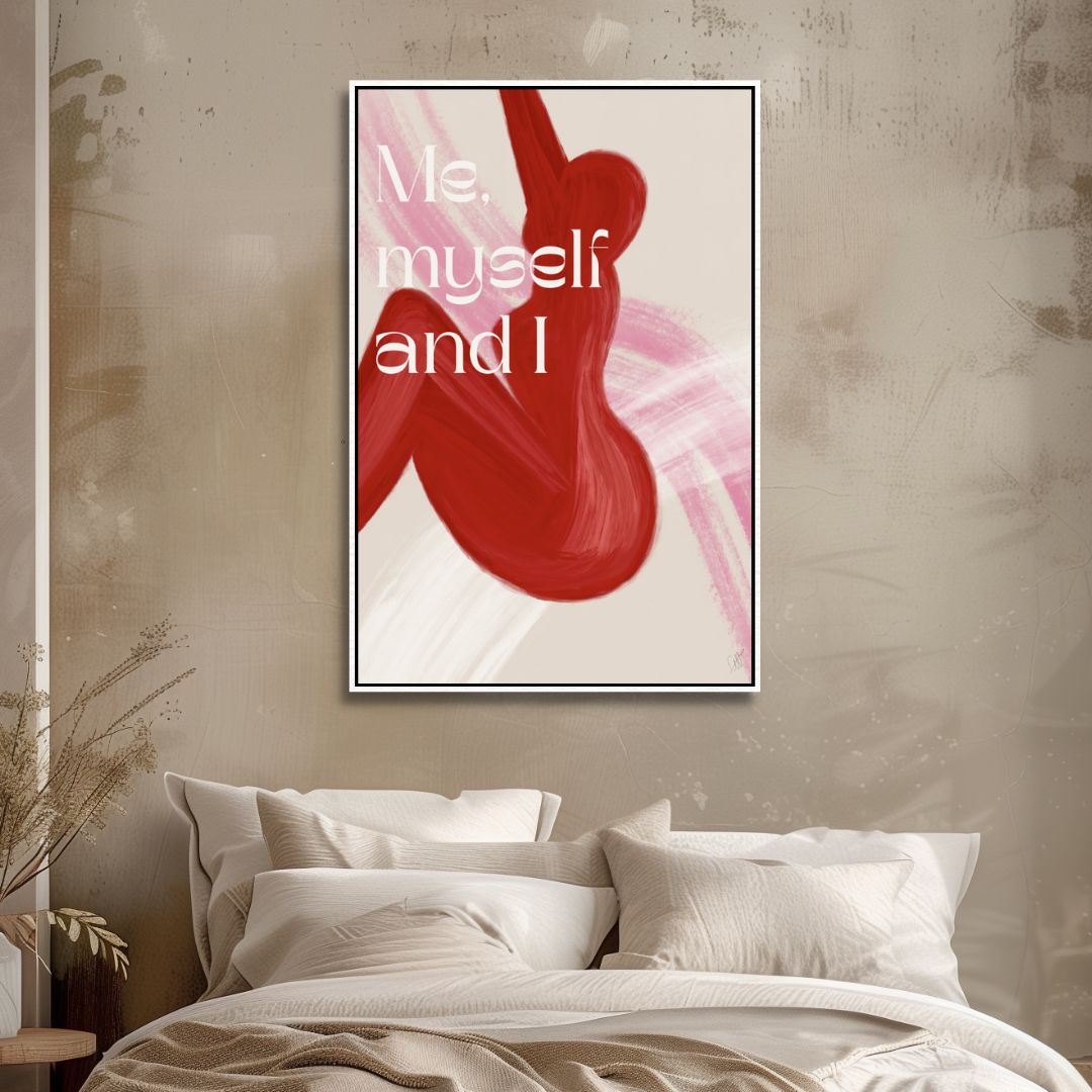 “Self Love Abstract Oil Painting in Pink and Red Tones for Modern Decor”